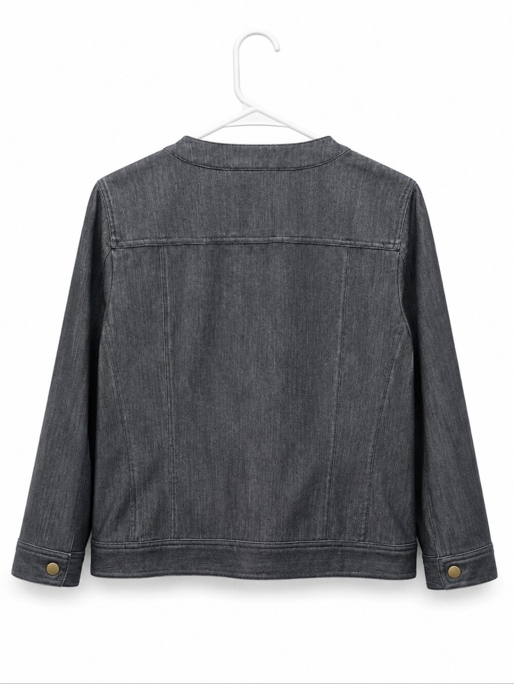Embellished Collar Dark Gray Denim Jacket. - Picture 2 of 6